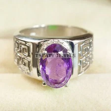 Amethyst Oval Cut Gemstone With 925 Sterling Silver Ring For Men's #A687