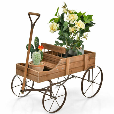 Blumenständer Holzwagen Pflanzwagen Garten Blumenwagen mit Metall