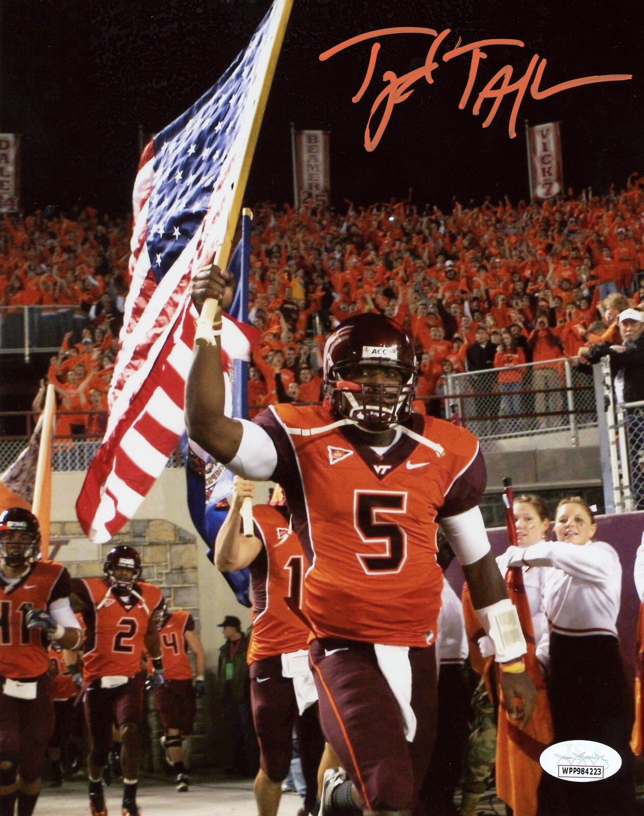 Tyrod Taylor Autographed Signed Virginia Tech Hokies USA FLAG 8x10 PHOTO JSA 