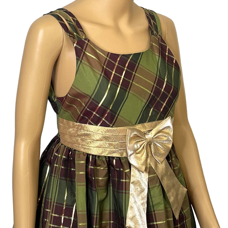 Vestido Formal Bonnie Jean Niñas 1 Pieza Talla 16 1/2 Verde Púrpura Dorado A Cuadros Foto 4 de 4