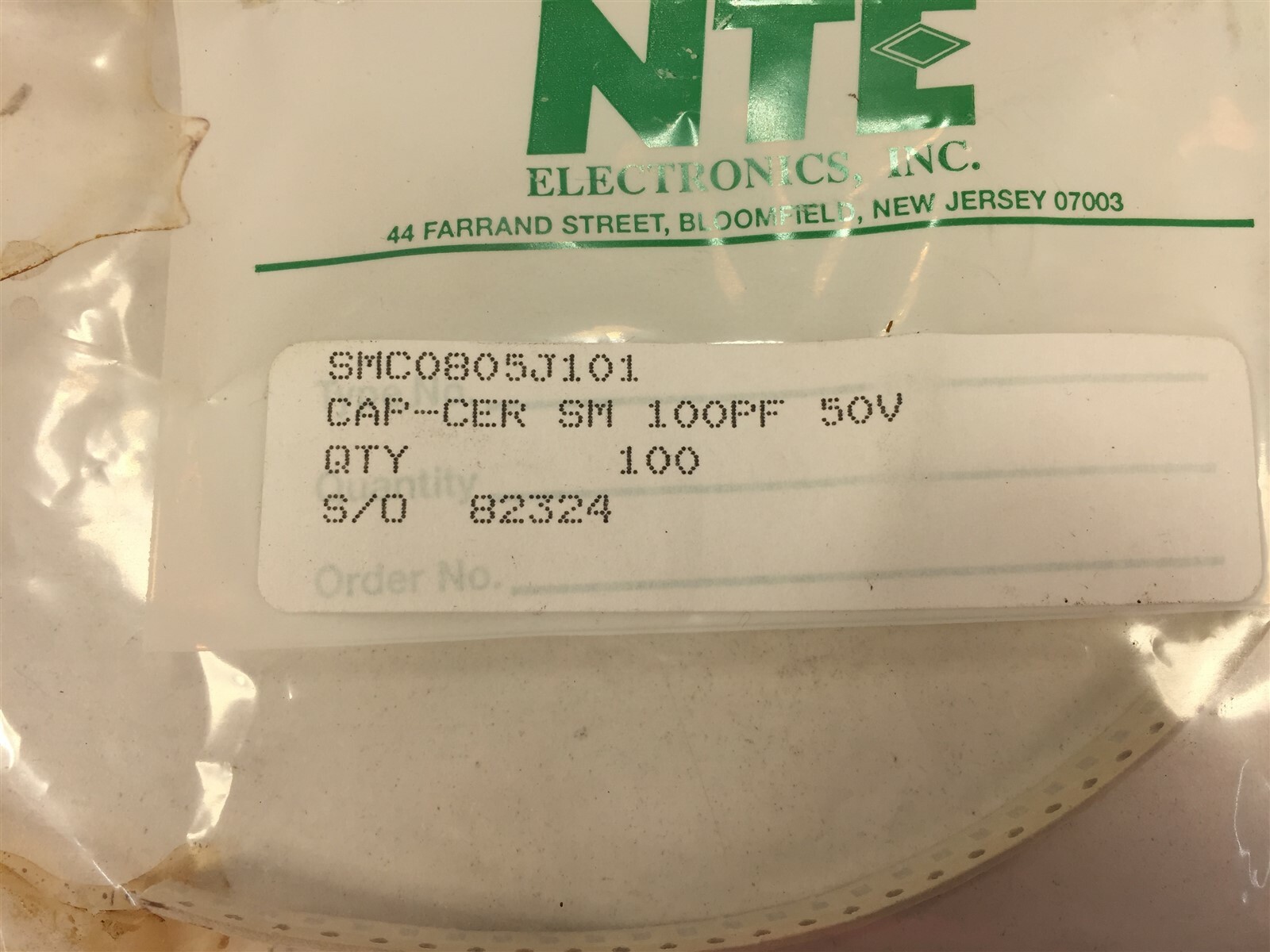 (100) NTE SMC0805J101 Surface Mount Capacitor Ceramic 100pF 50V - Lot of 100