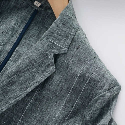 Men's 95% Linen Stripe Suit Jacket Coat Formal Business Blazer Tops Loose Black - Picture 10 of 16