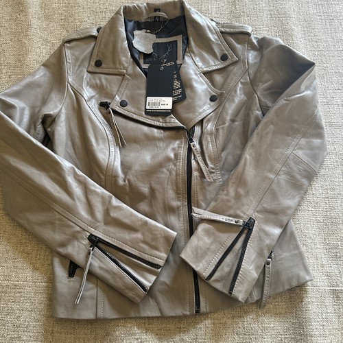 NWT Bod & Christensen Muffin Leather Moto Jacket Gun Metal Size Medium - Picture 2 of 6
