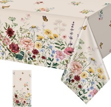 1 Pcs Spring Floral Tablecloth, Butterfly Wildflower Plastic Disposable
