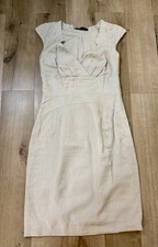 Women’s Zara Beige Linen Lined Sheath Below Knee Dress - Size S