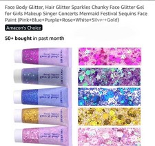 Face Body Chunky Glitter Gel Set, Buildable Shimmer - Pink Blue Purple Gold