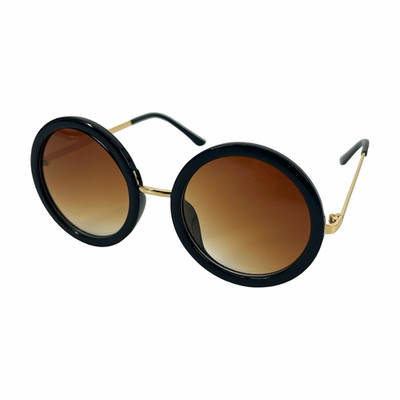 Oversized Round Sunglasses Black Gold Brown Gradient Lens Retro 70s Boho Glam