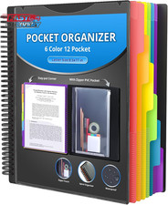 HABGP 12 Pocket Plastic Folders with Pockets, 6 Colors Multi Pocket Folder Binde