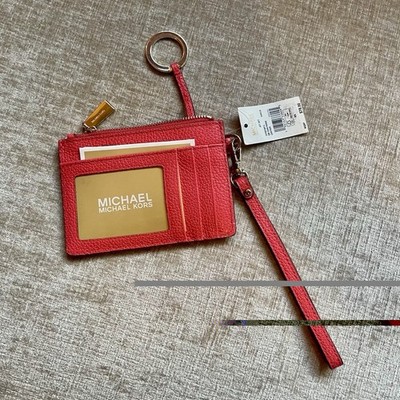 Michael Kors Dahlia Pebbled Leather Coin Purse with Wrist Strap