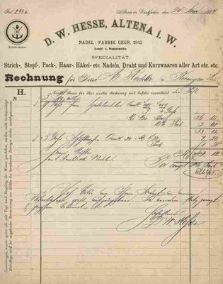 D. W. Hesse Nadelfabrik1887 Altena Sauerland Westfalen Strickhadeln Häkelnadeln
