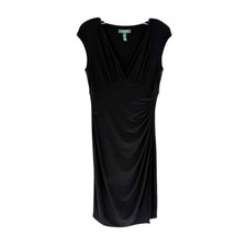 Lauren Ralph Lauren Dress Womens Size 8 Black Stretch Jersey Knit Ruched V-Neck