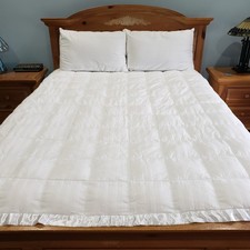 Phoenix Down Comforter King Down Filled White Stripe Satin Trim Hotel Luxury
