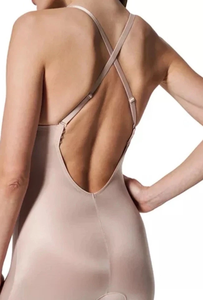 Spanx Suit Your Fancy Plunge LowBack Mid-Thigh Bodysuit Champagne Beige Size: XL - Image 2 of 4