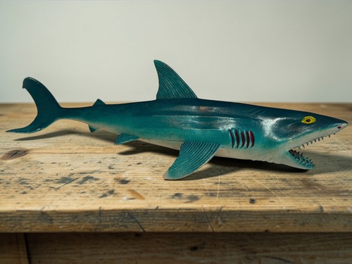 Vintage Plastic Shark Toy Figurine Open Jaws & Blue Gradient Color Made In China