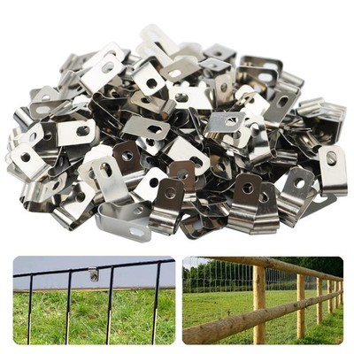 100 Pcs Fence Wire Clamps Agricultural Fencing Mounting Clips, Stainless Steel
