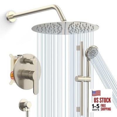  12 Inch Rain Shower System, High Pressure Shower Heads Brushed Nickel 12''Round