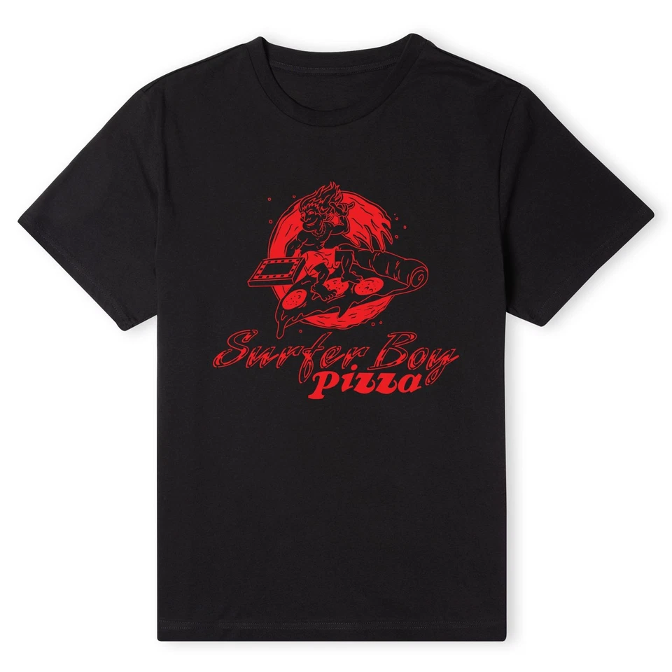 Official Stranger Things Surfer Boy Pizza T-Shirt - Black