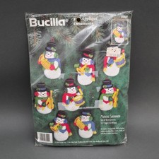 Vintage 1996 Bucilla Musical Snowmen Felt Applique Ornament Kit 83409 Set of 8