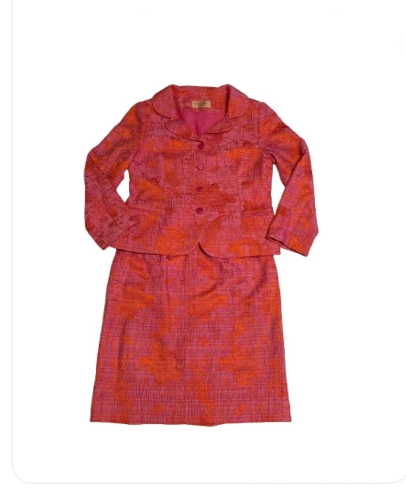 Traje para mujer Bergamo by EBI talla 10 rosa naranja chaqueta y falda vintage hecho en EE. UU. Foto 2 de 4