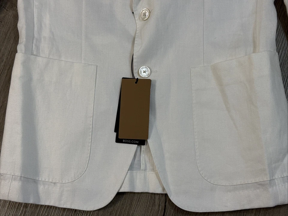 HUGO BOSS Slim Fit Pure Linen Blazer-Italian Fabric-White-NWT-38R   Sport Coat - Image 4 of 4