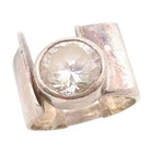 925 Sterling Silver Vintage Ring Round CZ Bold Geometric Band  Sz 5.5  RG34865