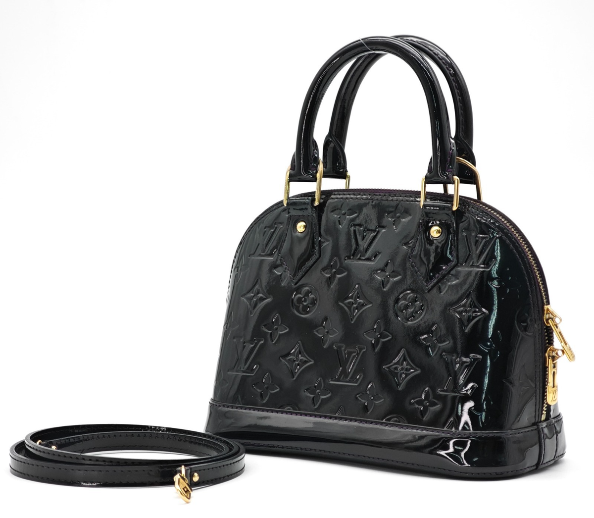 LOUIS VUITTON Alma BB Vernis Monogram 2Way Shoulder Bag BLACK Auth 