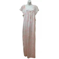 Vintage Val Mode Nylon Lace Silky Satin Long Nightgown Size L Made In USA NEW