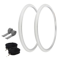 PRO TIRES 27" x 1-1/4" White P-148 W/TUBES RIM STRIPS 33mm Presta Valve