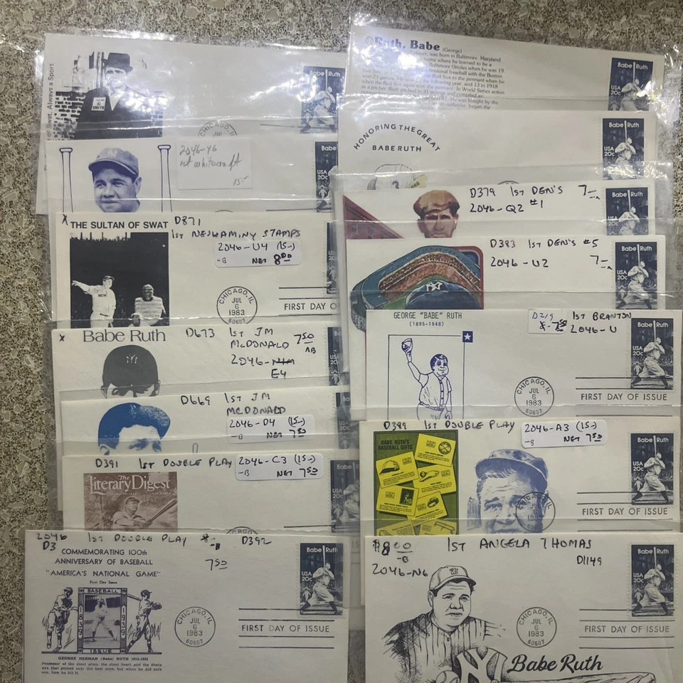 FDC 2046 Babe Ruth 67 Different Cachets RARE Postmarked Chicago And St. Vincent - Image 2 of 4