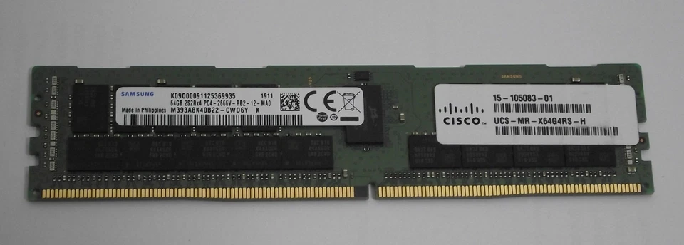 1 x 64gb DDR4 PC4-2666 ECC Reg Samsung RAM M393A8K40B22-CWD6Y Cisco 15-105083-01 - Image 1 of 1