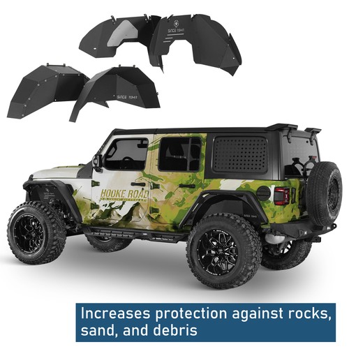 Hooke Road 4 Pcs Front Rear Inner Fender Liners For 18-26 Jeep Wrangler JL Black