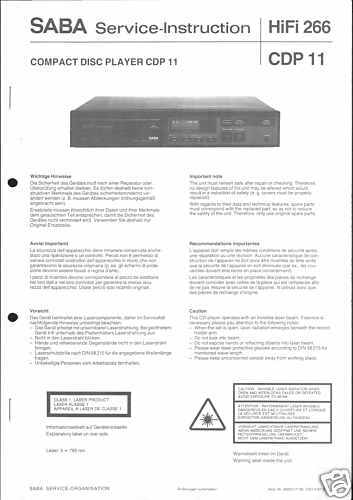 Saba Original Service Manual for CD Player CDP 11 - Picture 1 of 1
