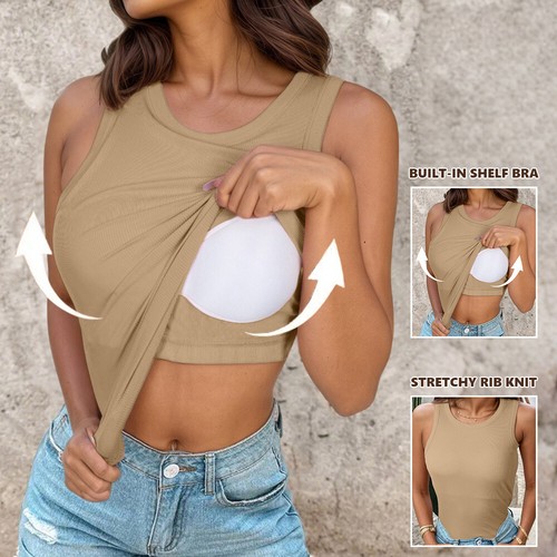 2 in1 Damen Padded Trägershirt Sommer Tops Camisole Tanktop mit integriertem BH - Bild 11 von 29