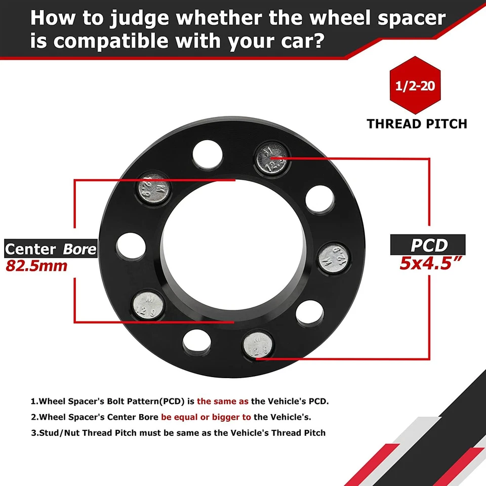 4PCS Wheel Spacers 1 inch 5x4.5" For Jeep Wrangler Cherokee Ford Mustang Edge - Image 3 of 4