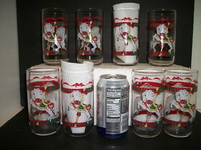 8 Christmas Carousel Horse Glasses Tumblers 12 oz House of Lloyd Plaid & Bows
