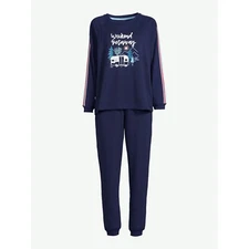New Joyspun Women's French Terrycloth Holiday Pajama Set Navy  S,M,L,XL,2X,3X