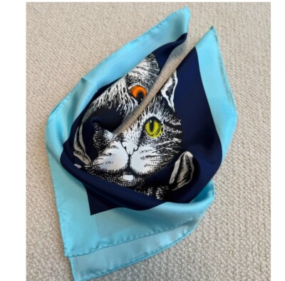 New Spring Boutique High Quality 100% Mulberry Twill Silk Cat Print Scarf 20 