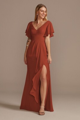 CELEBRATE DB STUDIO Flutter Sleeve Cinnamon Bridesmaid Dress W/ Cascade  Size 24 | eBay