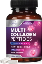 Collagen Peptides Pills 1000mg Hydrolyzed Anti Aging Capsules Types I,II,III,V,X