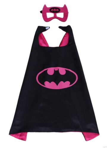 BATGIRL Cape & Mask Set, Black & Pink Girls Party Super Hero Fancy Dress - Picture 1 of 1