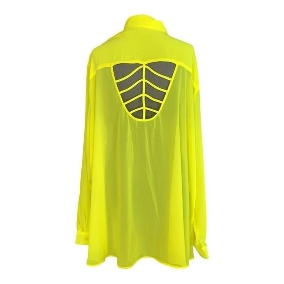 Blusa Para Mujer BONGO Lima Transparente Top Manga Larga Botón Delantero Crochet Espalda Camisa Foto 4 de 4