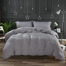 Full Size Solid Grey Color 3pc Bedding Set: 1 Duvet Cover 2 Pillow Shams (Y1685)