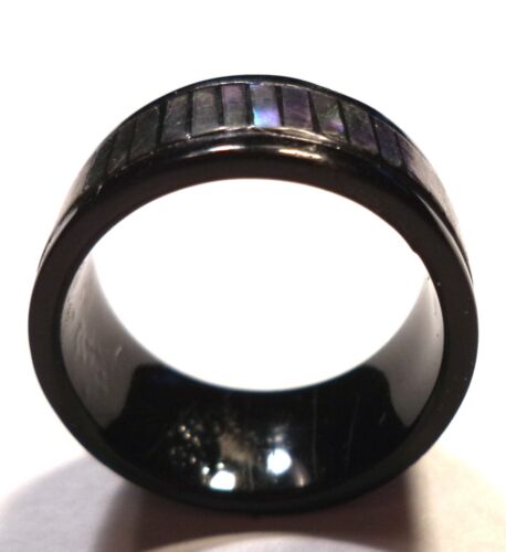 Black Plastic Band with Vertical Iridescent Shells (7.25) - Picture 4 of 5