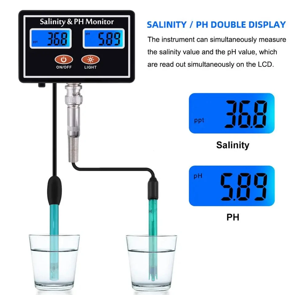 Online PH & Salinity Monitor 2 in 1 Water Quality Meter Seawater Salt Tester New - Image 2 of 4
