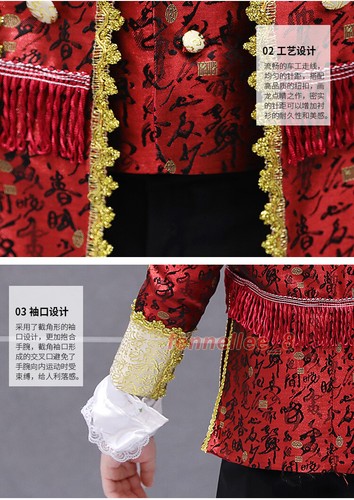 Boys Kids Children Medieval Prince Stage Costume Court Suit Sets Coat Vest Pant - Picture 12 of 22