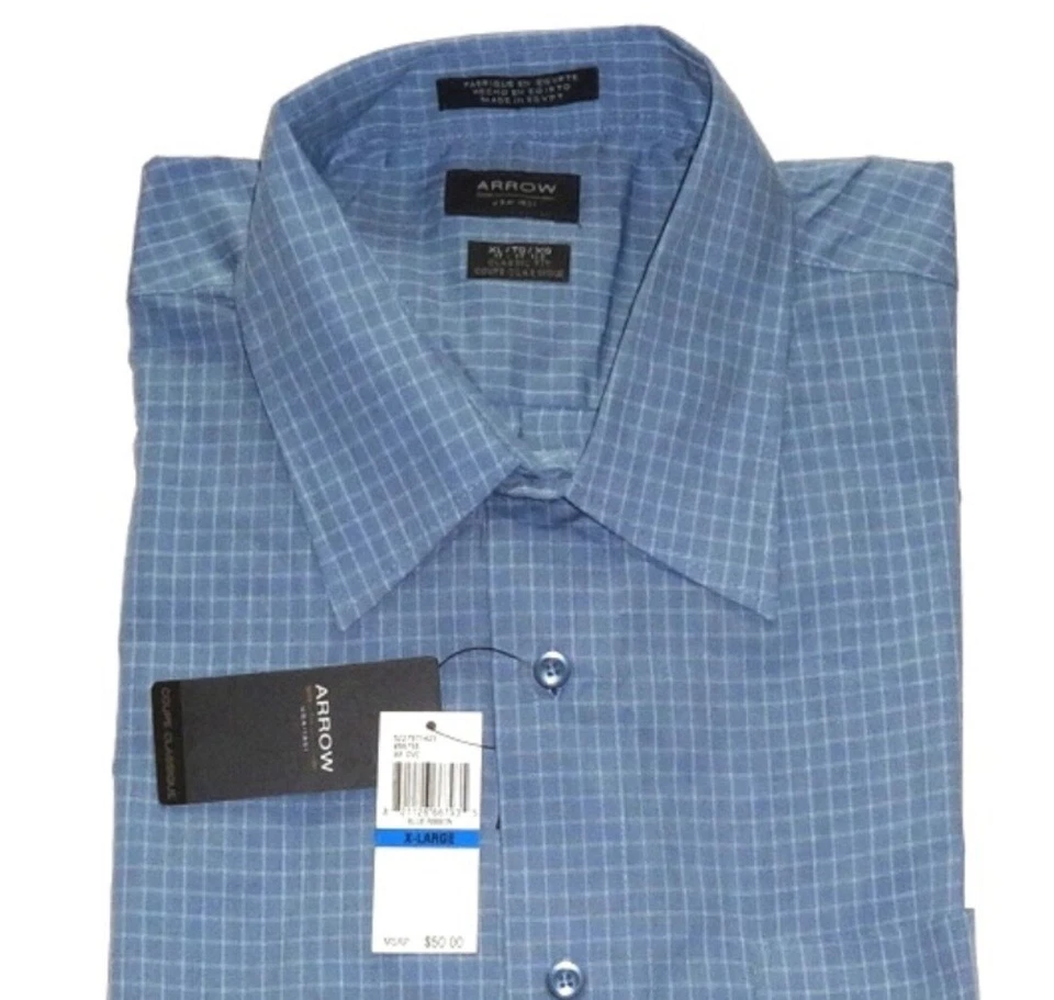 Nueva Camisa de Vestir Arrow Para Hombres Calce Clásico XL 17-17.7" Mangas Largas Azul Nueva con Etiquetas Foto 2 de 3