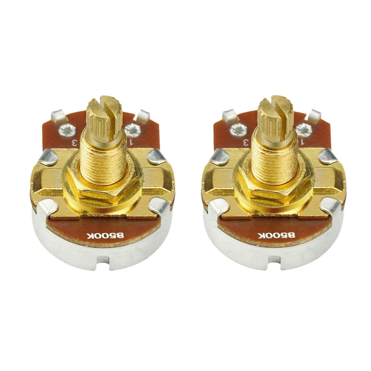 NEW 2PCS Full Size Guitar Bass B500K Pots Gold 18mm Long Shaft Potentiometers
