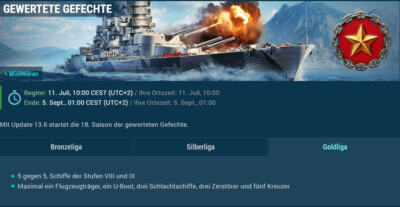 World of Warships: Ranked Saison No.18 erspielen von Rank1 in der Goldliga