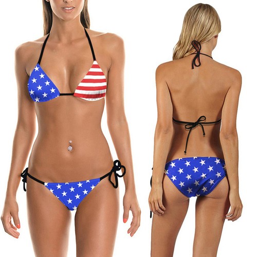 Women's Swimsuit American Flag 3D Print Sexy Bikini Split Summer - Picture 7 of 28