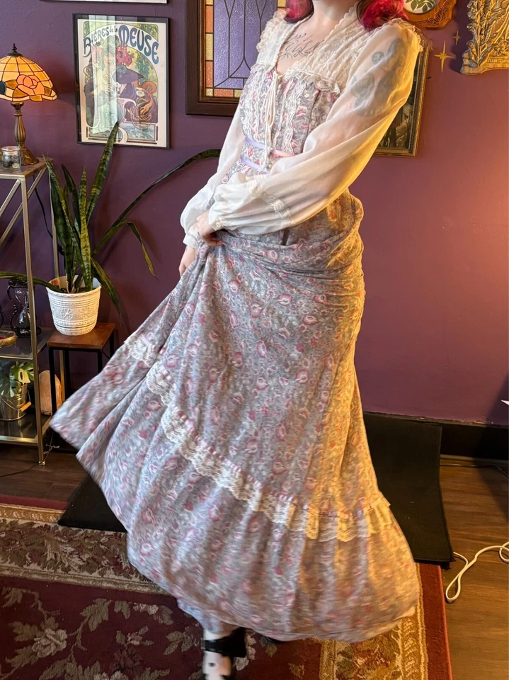 Vintage GUNNE SAX pálido índigo/púrpura pradera boho boda casa núcleo talla 13 Foto 3 de 4